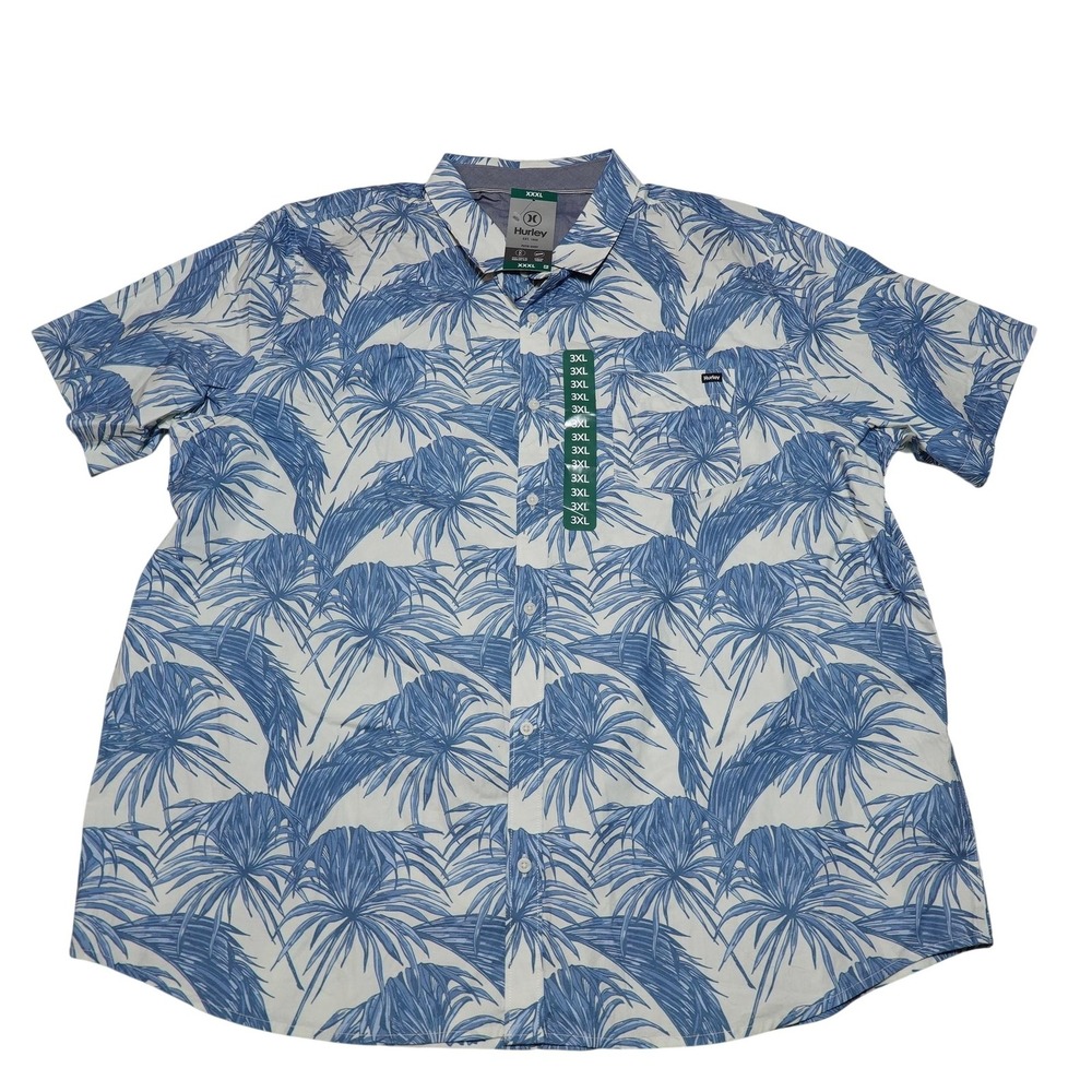 Hurley Shirt Mens 3XL Blue Floral Short Sleeve Button Up Stretch Patio Casual
